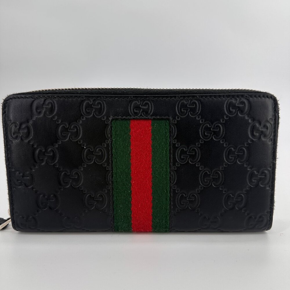 Gucci Guccissima Web Zip Around Wallet